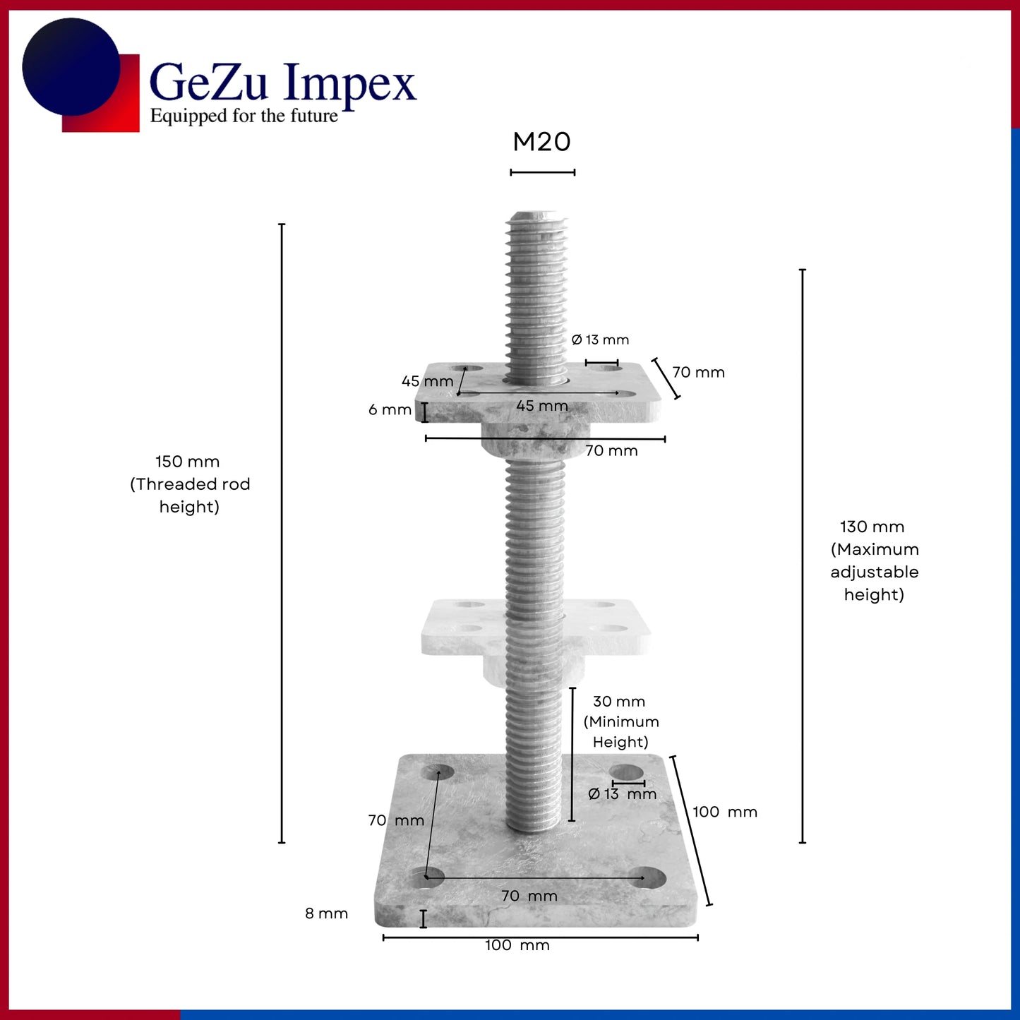 70 x 70 mm | 30-130 mm / Zinc Flake