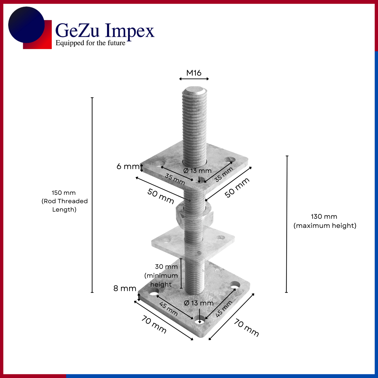 50 x 50 mm | 30-130 mm / Zinc Flake