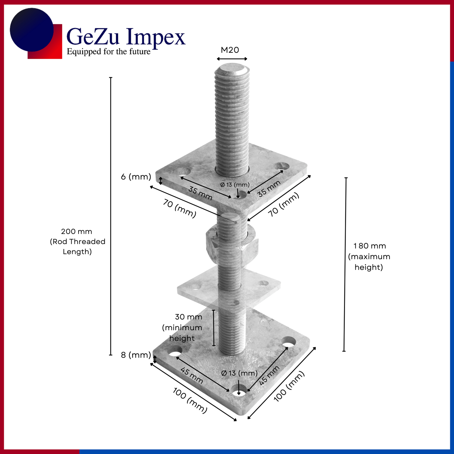 70 x 70 mm | 30-180 mm / Zinc Flake