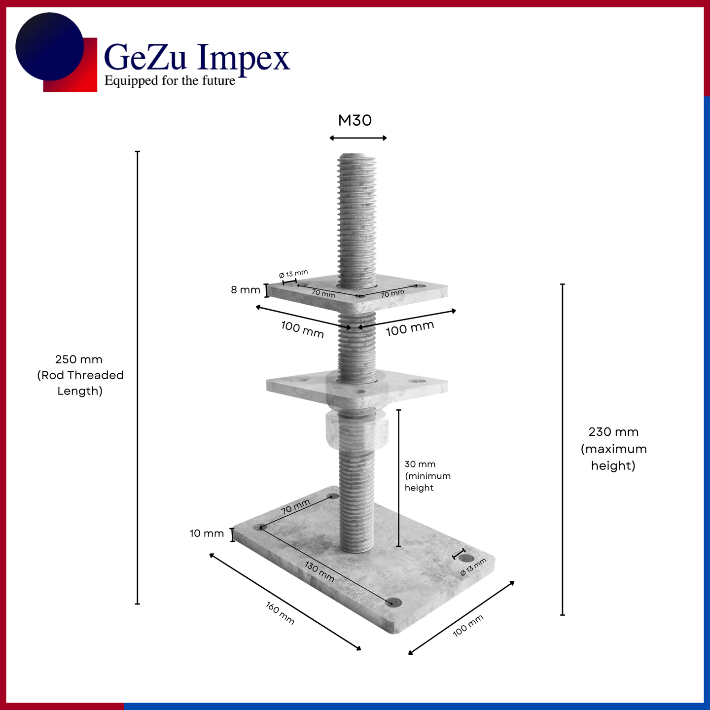 100 x 100 mm | 50-230 mm / Zinc Flake