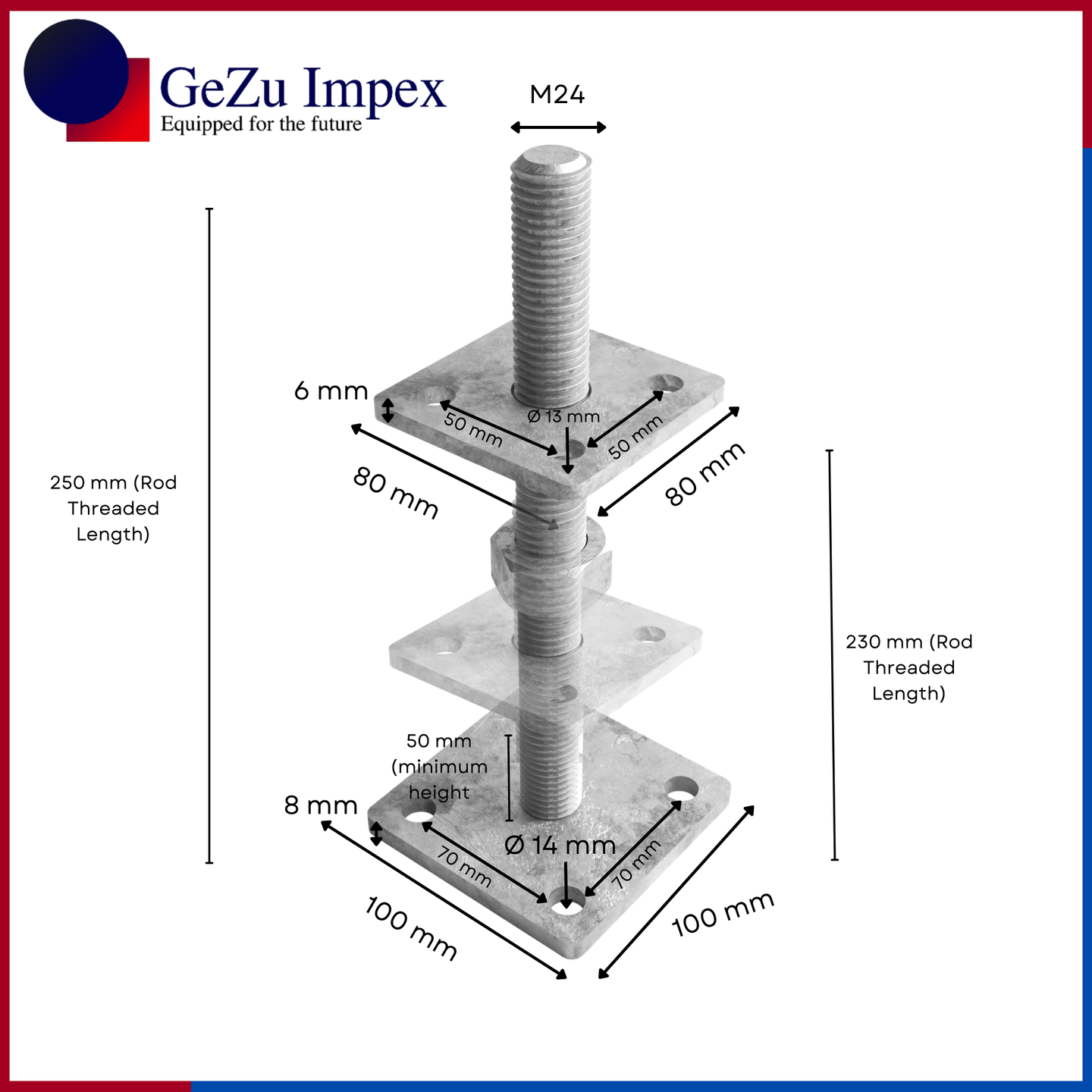 80 x 80 mm | 50-230 mm / Zinc Flake