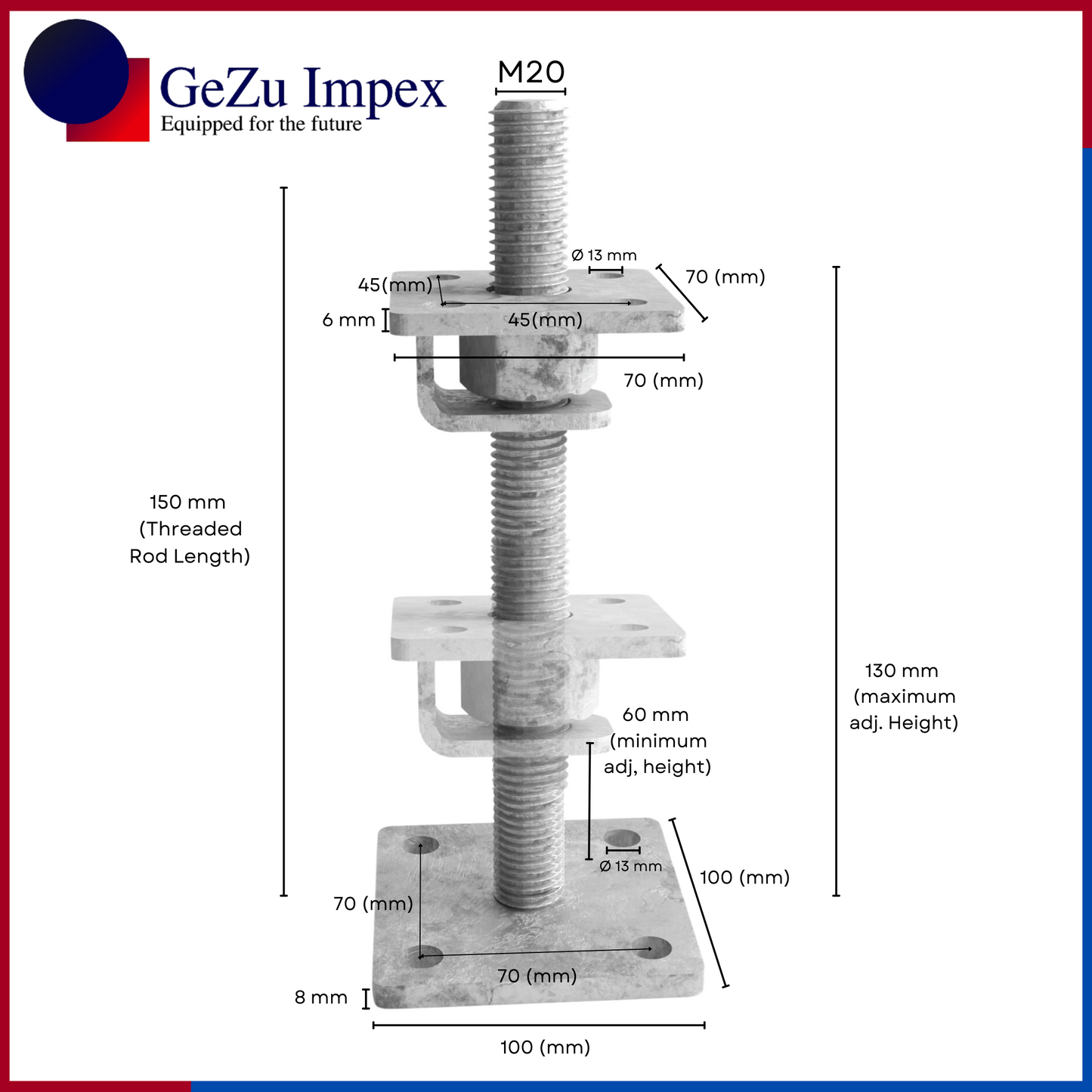 70 x 70 mm | 60-130 mm / Zinc Flake